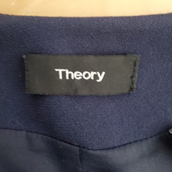 Theory Lindraya Admiral Crepe Blazer Open Front Jacket Work Navy Blue Size 10 - Picture 6 of 8
